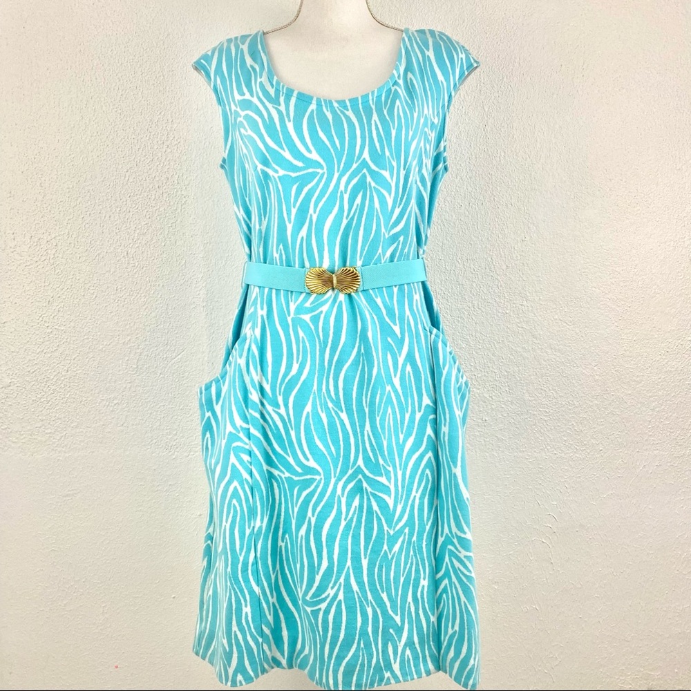 Lilly Pulitzer LG Dress Zebra Knit Seashell Belt
